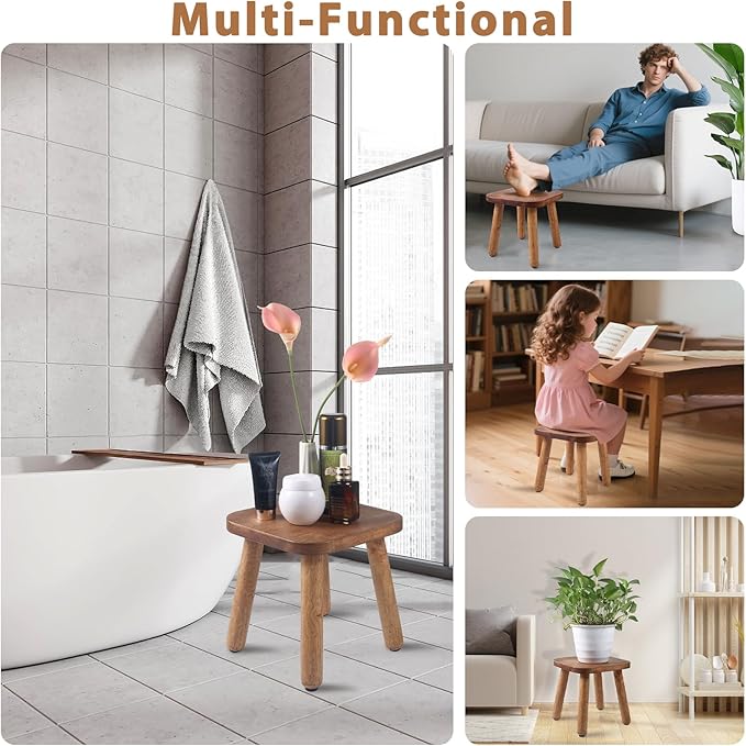 Wooden Step Stool, Indoor Plant Stand, Wood Legs Detachable for Plant Stand, Stable 9.3” Tall Flower Holder for Heavy Pots, Gardening Display for Decor Living Room Patio -Walnut