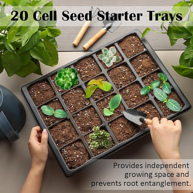 RooTrimmer 10 Pack 2.5 inch Square Pots 3.5 inch Deep 20 Cell Seedling Plug Trays with Water Collection Nursery Trays (15"x11"x3") for Seeds Starting and Transplanting
