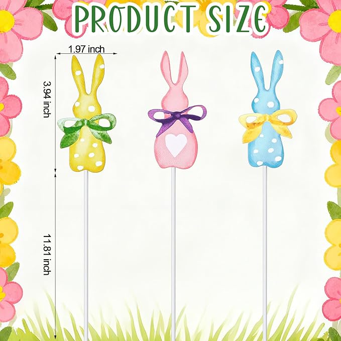 3 Pack Pastel Easter Planter Stakes Bunny Shaped Garden Signs Polka Dot Rabbit Decorative Spring Plant Sticks Bunny Outdoor Decor for Easter Patio Yard Lawn Planter Supplies