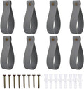 Curtain Rod Holders, 8 Pack Leather Curtain Rod Brackets with Screws,PU Curtain Rod Hangers,Leather Straps Hooks for Wall Pole Macrame Boho Art Décor, Gray
