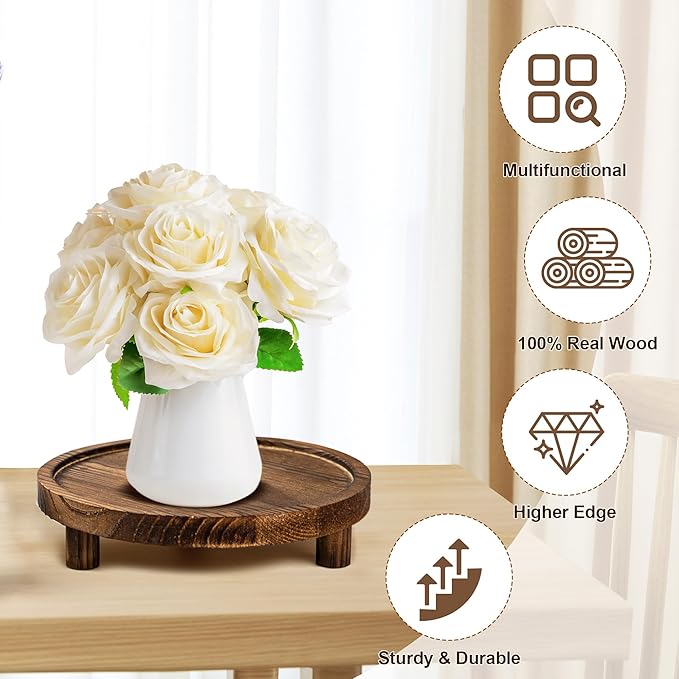 3 Pcs Wooden Display Risers Round Wood Pedestal Stand Mini Plant Tray Stand, 10-6 Inch Rustic-style decorative shelf for Displaying Plants and Candles (Brown)
