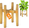 LASZOLA Bamboo Adjustable Plant Stand for Single Large Indoor Planters, Heavy Duty Floor Fern Holder Fits 8 to 12 Inch Pots, Mid Century Elevated Big Stool for Flower– Pot Not Included, Walnut, 2 Pack