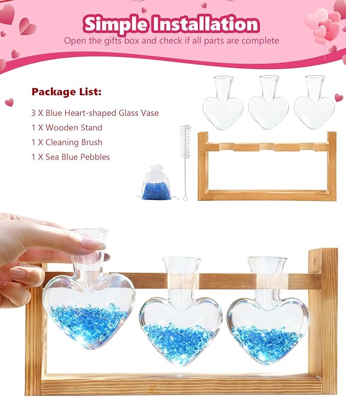 Nacome Plant Terrarium Propagation Stations: Mothers Day Gifts for Mom Plant Lovers Women Wife Daughter - 3 Bulb Glass Vase with Wooden Stand Tabletop for Hydroponics Home Garden Wall Decor