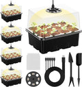 Seed Starter Tray with Grow Light, 5 Pack 60 Cells Seed Starter kit with Humidity Dome and Base, Plant Seedling Trays Indoor Greenhouse Gardening (Black 5 Pack)