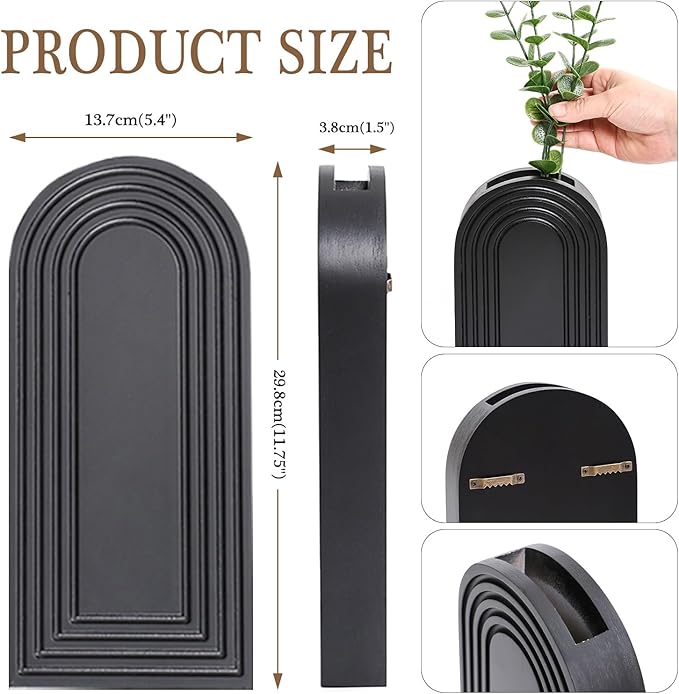 Dnnnii 2 Pack Wooden Wall Vase Set - White Finish Modern Farmhouse & Boho Wall Decor for Entryway, Hallway, Bathroom, Living Room, Dining Room, Narrow Spaces