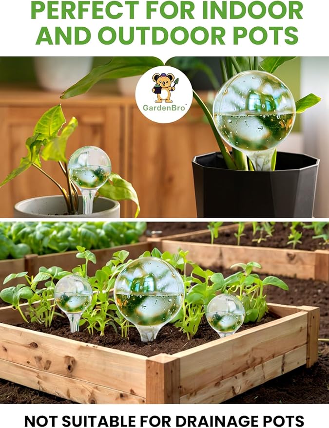 8 pc Plant Watering Globes Plastic - Automatic Plant Waterer Set Include Accessories for Indoor and Outdoor Pots - Self Watering Planter Insert System with Plastic Bulbs, Gift for Gardener (8 Globes)