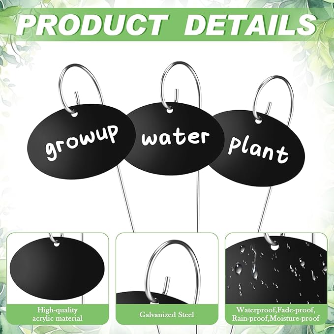 Novabright 100 Pcs Black Acrylic Plant Labels with Metal Stakes 7.9 Inch Garden Markers Plant Labels Waterproof Weatherproof Reusable Tags with 2 Marker Pens for Outdoor Potted Plants, Seed, Flowers