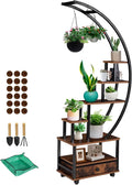 7-Tier Half Moon Indoor Plant Stand with Lockable Wheels, 71” Tall Plant Shelf with Drawer & Accessories, Plant Holder Display Rack for Multi-plants, Large Plant Rack for Patio Balcony Living Room (Half Moon)