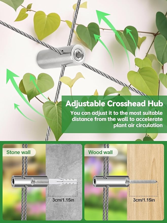 185PCS Garden Wire Trellis for Climbing Plants, Kalolary 30M Stainless Steel Heavy Duty Wire Trellis Kit Wall Plant Climbing T316 Steel Wire Rope Cross Clamp Cable Trellis System Kit for Flower Vines