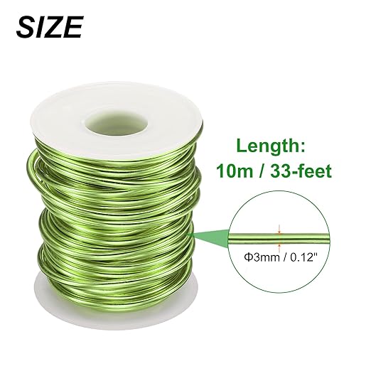 HARFINGTON Bonsai Wire Anodized Aluminum Training Wire Roll 3mm/9 Gauge 33ft Length Bendable Bonsai Tree Wire for Garden, Horticulture, Landscape, Planting, Grass Green