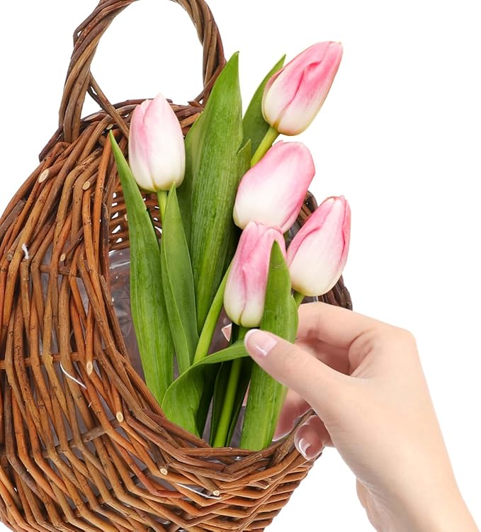 Yardwe 2Pcs Woven Wall Hanging Flower Baskets, Rattan Hanging Planters for Indoor Plants, Rustic Wall Decor Storage Containers, 12.20 X 10.62 X 4.72 Inches