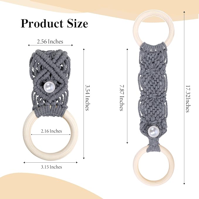 BROWNLILY 4 Pcs Handmade Crochet Towel Holder with Unique Pearl Button for Bathroom, Hanging Towel Rack for Kitchen, Macrame Towel Hanger Over The Cabinet Oven Stove Door - Double Rings