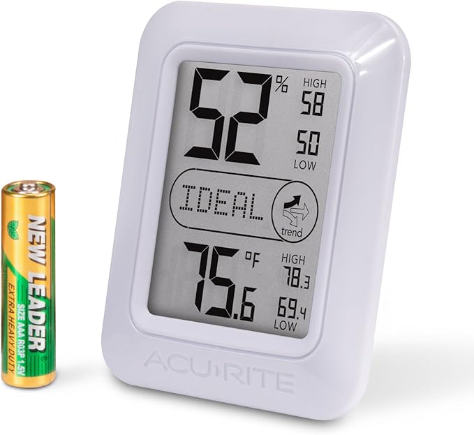 AcuRite Indoor Digital Thermometer & Hygrometer with Temperature and Humidity Gauge and Comfort Levels (01131M) , White