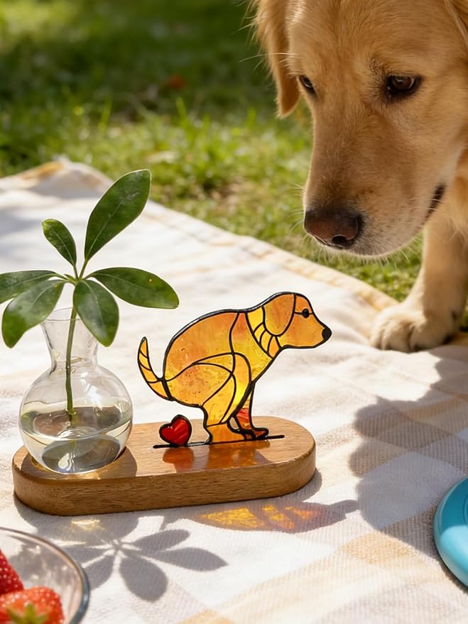 Handmade Dog Propagation Stations： Funny Hydroponic Vase with Wooden Stand for Indoor Plants, for Plant Lovers Women Mom, Office Desk & Home Decor