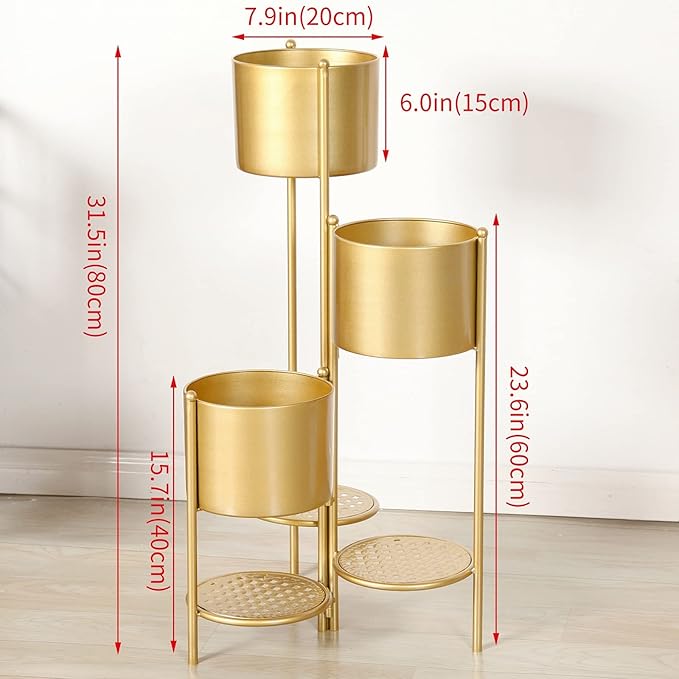 SSS Furniture Corner Plant Stand Indoor Metal, 6 Tier 6 Potted Outdoor Flower Pot Stands Holder Shelves for Living Room, Potted Storage Shelf Rack, Decorative Holder Rack for Multiple Plants (Golden)
