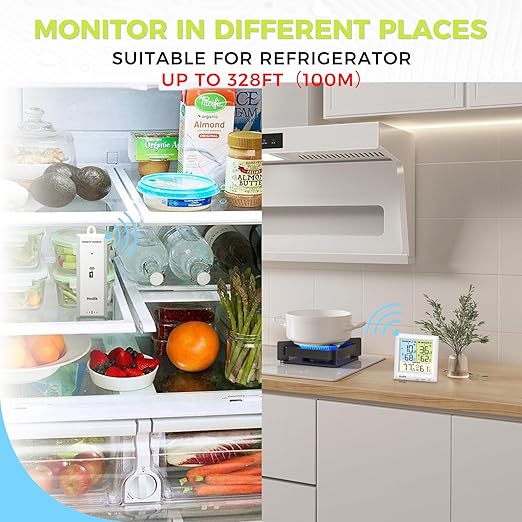 Hodik Digital wireless Thermometer, Fridge Freezer Alarm Thermometer Digital with 3 Adjustable Backlight and 330FT Remote Range for Kitchen Home Restaurant