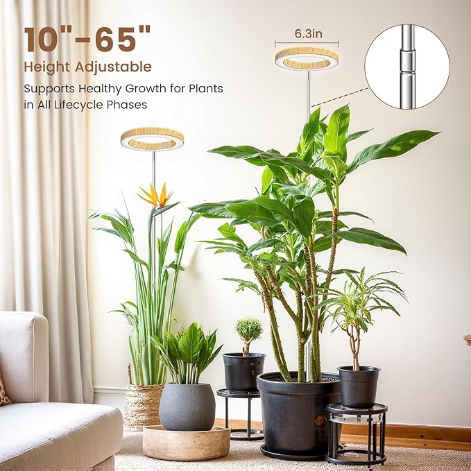 Aokrean 6.3in Plant Lights for Indoor Growing, Full Spectrum Faux Wood Grain Grow Light, 80 LED Growing Lamp with Height Adjustable 10"-65", 6/12/16H Timer, 3 Optional Spectrums, 5 Brightness, 3 Pack