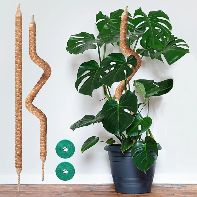 2-Pack 35in Moss Poles for Climbing Plants, Adjustable Plant Support Sticks for Monstera, Pothos Vines, Philodendron, Fishbone Cactus & Indoor Tropical Houseplants, Coco Coir
