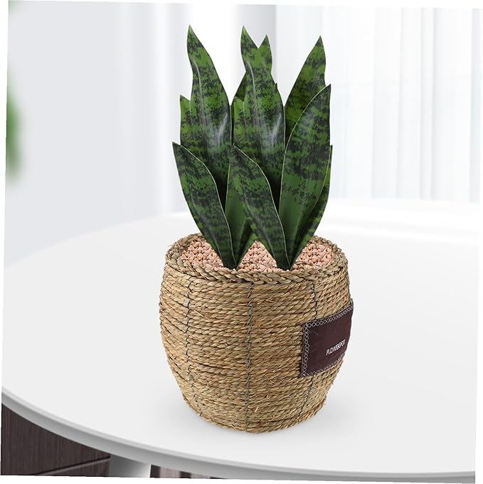 Woven Rattan Flower Basket Planter for Indoor Outdoor Plants, Medium Belly-Shaped Straw Storage Basket with Natural Seagrass, Decorative Plant Pot for Garden and Home Use