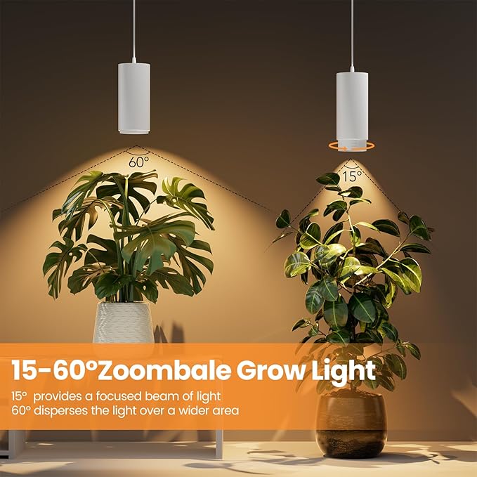 Zoomable Remote Pendant Grow Lights with Auto On/Off Timer, 30W Full Spectrum LED Plant Light 2700K-6000K Dimmable Plug in Hanging Lights for Indoor Plants 20FT Power Cord, White