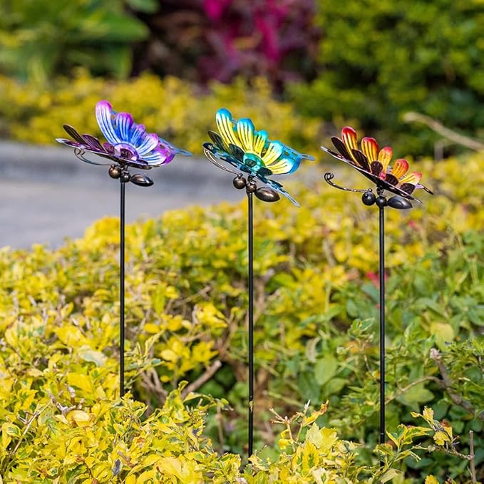 3 Pack Butterfly Decorative Garden Stakes,Metal Openwork Colorful Butterflies Yard Art Garden Stakes for Outdoor Lawn Pathway Patio Plant Pot Flower Bed Ornaments