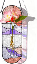 Stained Glass Plant Propagation Stations - Handmade Sunshine Catcher Hydroponic Planter Window Hanging with Glass Tubes, Terrarium Decor Gifts for Women Mom Plant Lovers, Red
