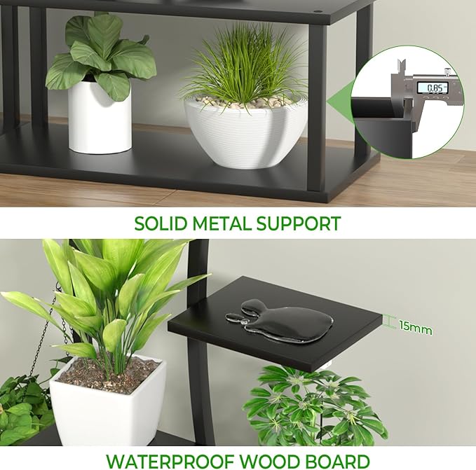 Plant Stand Shelf Indoor with 8 Grow Light, 10 Tiered 65" Tall Black Large Half Moon Lighted Plant Rack Holder, 2 Pack Big High Circular Arch Multi Herb Stand with Built in LED Grow Light Set
