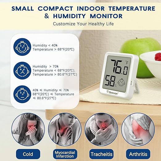 Geevon 4 Pack Mini Digital Hygrometer Gauge Indoor Thermometer – LCD Monitor Temperature with Comfort Index,Outdoor Humidity Meter for Home House Office Garden and Cellar