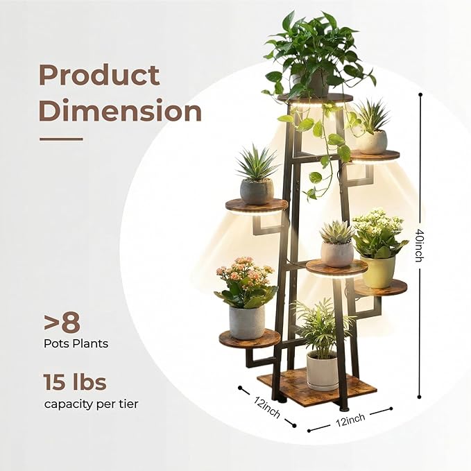 7 Tier Plant Stand Indoor with Grow Light , Tiered Plant Stands for Indoor Plants Multiple, Corner Flower Stand for Living Room, Multi-Layer Vintage Design Plant Shelf