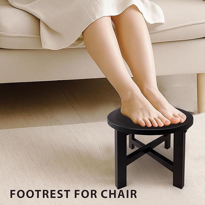 9.8 in Wooden Stool for Shower, Folding Round Footstools, Leg Shaving and Foot Rest, Folding Bamboo Shower Seat, Fully Assembled (R)