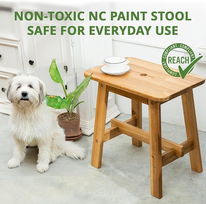 BEEFURNI Rectangular Acacia Wood Stool, Small Bench Seat, 18 Inch Stool, Wood Bathroom Vanity Bench, Plant Stand Indoor, 350 LBS Load Capacity, 1-Year Manufacturer Warranty (Natural Acacia)