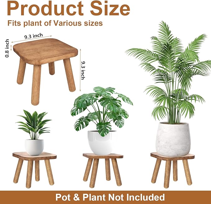 Solid Wooden Stool 9.3''H Wooden Plants Stand Wooden Decorative Stool Small Wood Stand for Bathroom Bedroom Livingroom Kitchen Bathroom