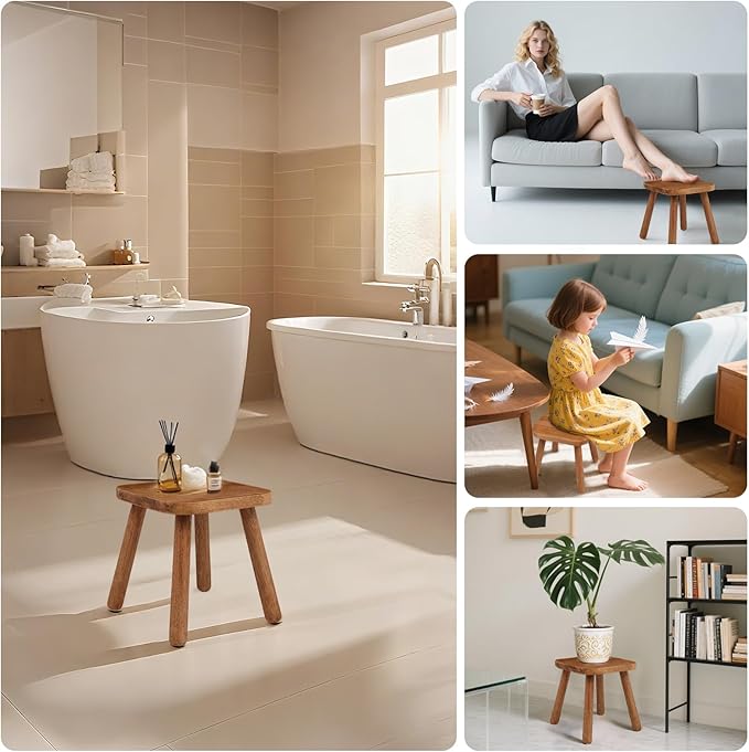 Solid Wood Step Stool，Wooden Plant Stool, Wood Plant Stand, Round Footstool, Removable Portable, Small Short Shoe Changing Stool (Walnut, 11.7inch)