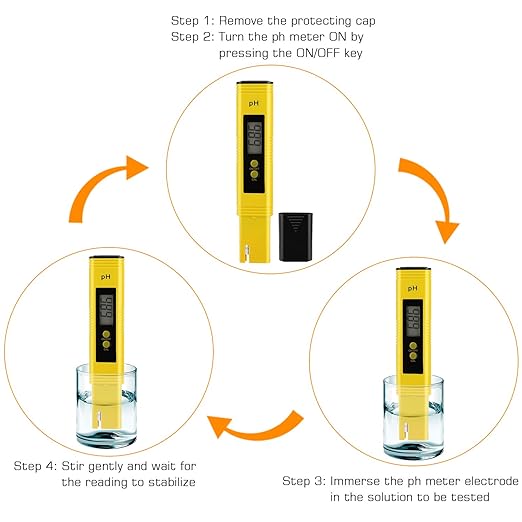 PH Meter for Water Hydroponics Digital PH Tester Pen 0.01 High Accuracy Pocket Size with 0-14 PH Measurement Range for Household Drinking, Pool and Aquarium (2, Yellow, Normal)