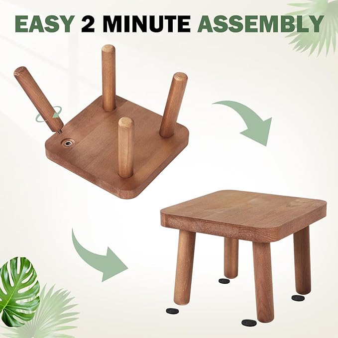 Pinkunn 3 Pcs Wood Plant Stand Indoor Plant Stand for 3-12 Inch Pots Mid-century Modern Plants Stool Plants Pot Holder Home Decor for Balcony Living Room Office Courtyard Detachable(Square Style)