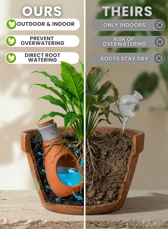 4 Pcs Ollas Terracotta Watering Pots Large - 14 Oz Self Watering Planter Insert Olla Watering System For 1-week Easy To Refill - Clay Plant Watering Globes For Outdoor & Indoor Plants [4, Multicolor]