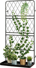 MyGift 4.5 ft Tall Garden Trellis Stand for Climbing Plants, Wall Mounted or Freestanding Black Metal Wire Diamond Lattice Plant Support Frame with Bottom Tray Planter Holder