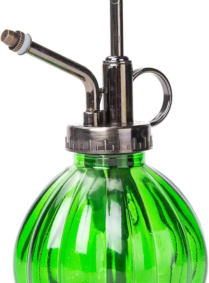 THY COLLECTIBLES Flower Water Spray Bottle Can Pot Plant Mister | Vintage Pumpkin Style Decorative Glass Plant Atomizer Watering Can Pot with Pump for Terrariums Flowers Potted Plants (Green)