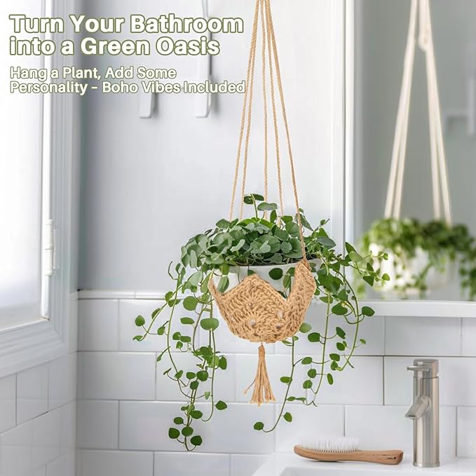RAINFLOW Macrame Plant Hangers Indoor - 2 Packs Hanging Planters for Indoor Plants Boho Plant Hangers Hanging Plant Holder for Boho Home Decor Made of Jute with 2 Hooks