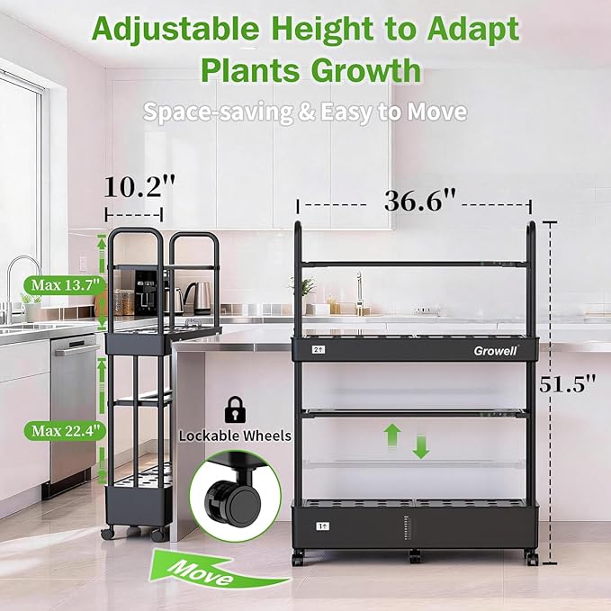 Growell Large Hydroponics Growing System Kit, 60 Pods Vertical Indoor Herb Garden Kit with 2 Light Modes & Auto Circulating Water System, 32L Movable Indoor Gardening System for Herb Vegetable Fruit