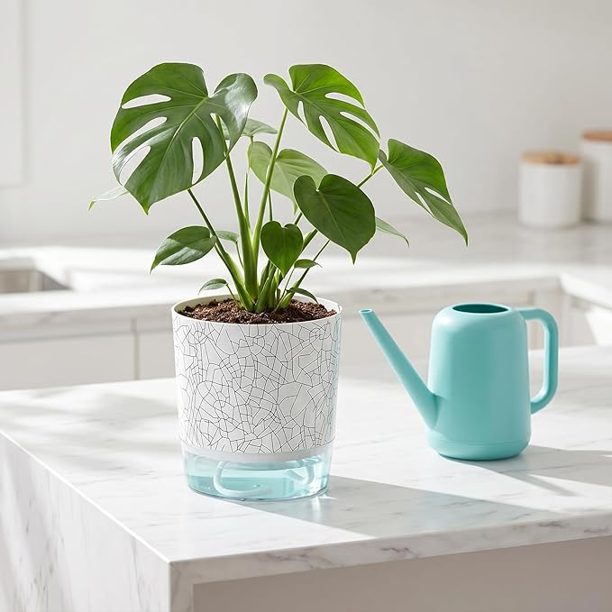 4 Pack Self Watering Pots for Indoor Plants, 4/5.5 Inch Lightweight Planters with Water Reservoir, Flower Pots for African Violet, Spider Plant, Orchid