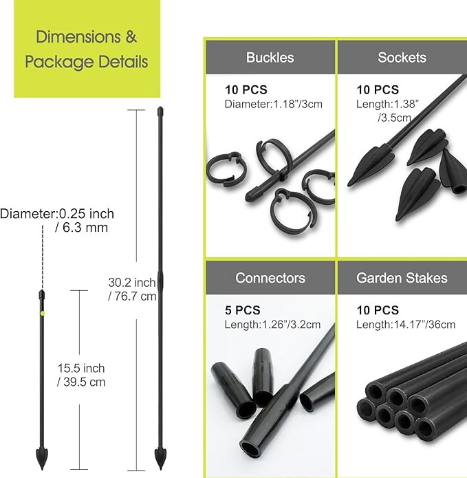 Plant Stakes for Indoor Plants, RIFNY 14 Inch Plant Support Stakes with Clips, Tall Adjustable Plant Sticks for Indoor Monstera Tomato Orchid Potted Plants Flower (10 PCS, Black)