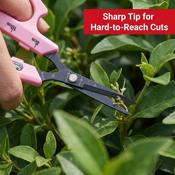 Saboten Fluorine Coated Straight Blade Trimming Scissors Pink PT-1 160mm Precision Gardening Bonsai and Floral Shears Made in Japan
