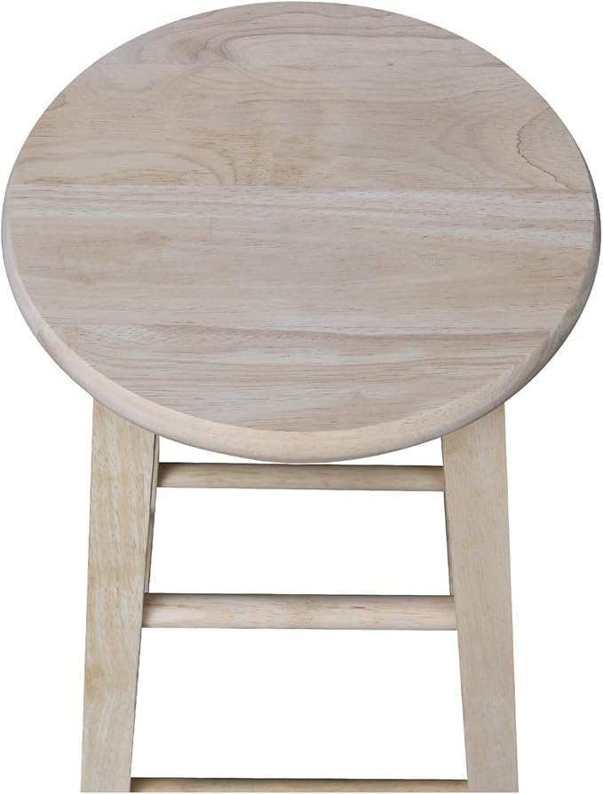 IC International Concepts, Round Top Stool-24" Seat Ht, 12.5"W x 12.5"D x 24"H, Solid Parawood, 24"H, 225 lb Wt. Capacity, Kitchen/Dining, Fully Assembled, DIY, Paint/ Stain In Any Color, Unfinished