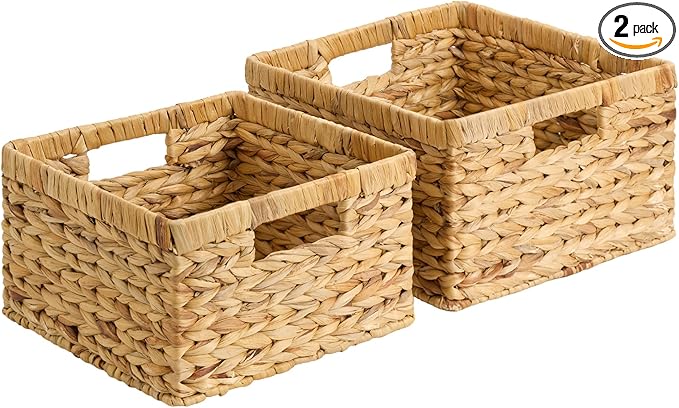 StorageWorks Wicker Storage Basket, Water Hyacinth Basket for Organizing, Decorative Water Hyacinth Storage Baskets, Set of 2, Large and Small
