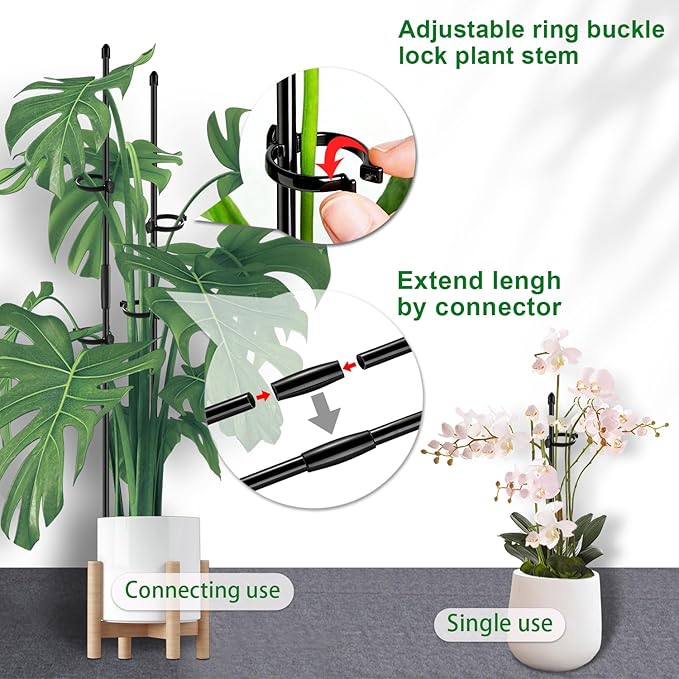 30Pcs Plant Support Stakes 17 inch SupKing Garden Orchid Sticks Extended to 3ft 4ft 5ft Plant Poles with Clips for Indoor Outdoor Potted Tomato Rose Amaryllis Vegetables Comes with 20 Ties(Black)