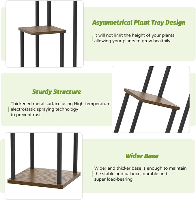 Oppro 3 Tier Plant Stand Indoor Outdoor, Wood Metal Flower Shelf Pot Holder Clearance, Tall Multiple Plants Corner Rack Aesthetic Organizer for Patio Orchid Office Porch Living Room Garden, Black Oak