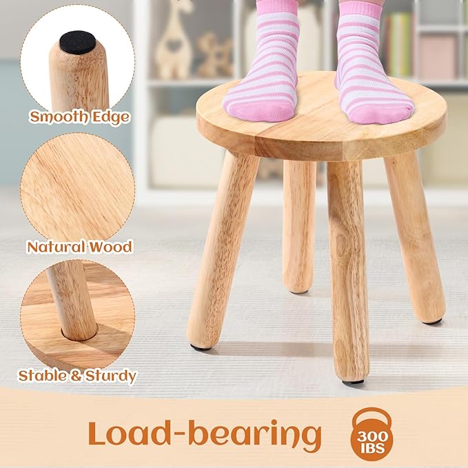 Wenqik 4 Pcs Wooden Step Stools 10 Inch Stool Matched Sensory Table Multi Purpose Solid Chair Round Small Chairs Four Legged Sitting Stool for Classroom Bedroom Playroom