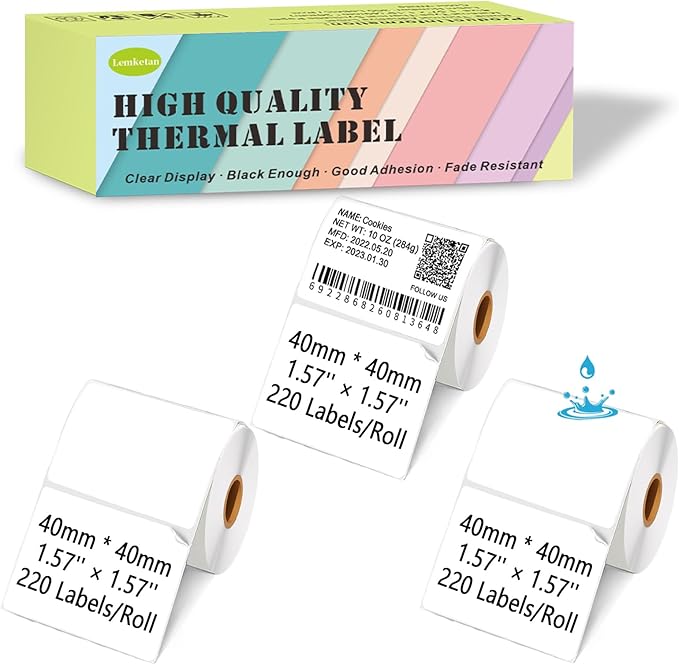 Thermal Labels Compatible for Supvan T50M Pro, Phomemo M110, Label Maker Tape Refill, Weatherproof & Tear-Resistant Thermal Stickers (40mm x 40mm, 1.57''x1.57'')