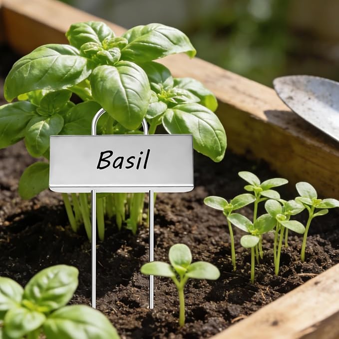 Small Size 304 Stainless Steel Plant Labels Metal Garden Plant Markers Weatherproof Stake Garden Plant Tags for Outdoor Seedling Flower (30 Pack) (Stainless Steel-2.5 Inch Width)